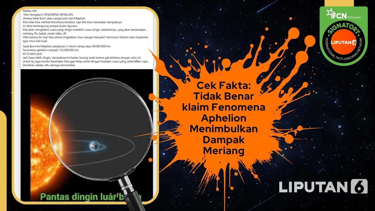 Tangkapan layar klaim fenomena Aphelion menimbulkan dampak meriang akibat cuaca bumi lebih dingin