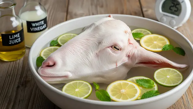 Merendam Kepala Kambing Dengan Jeruk Nipis dan Cuka