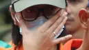 Tersangka yang juga selebgram Lucinta Luna dihadirkan dalam rilis pemusnahan narkoba di Mapolda Metro Jaya, Rabu (19/2/2020). Barang bukti merupakan hasil temuan dijajaran Polres selama Januari 2020 seperti sabu, ganja, esktasi, heroin, happy five dan gorilla. (Liputan6.com/Herman Zakharia)