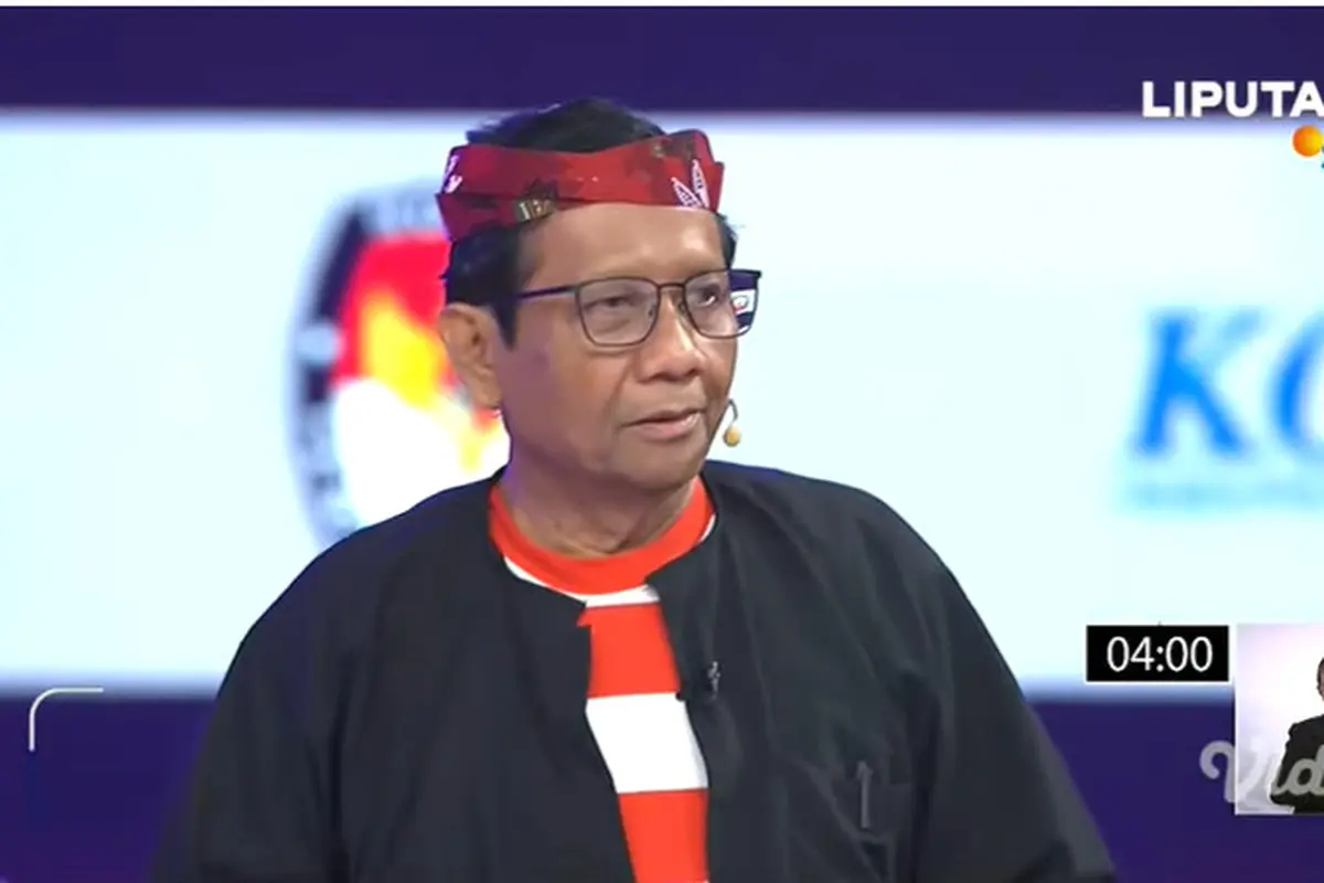 Cawapres nomor urut 3 Mahfud MD saat Debat cawapres di JCC Senayan, Jakarta, Jumat (22/12/2023).