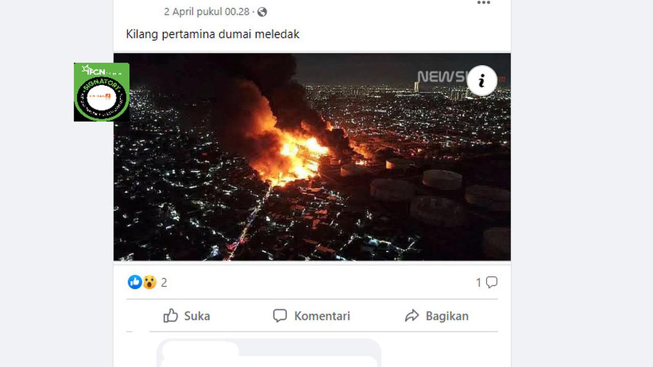 Tangkapan layar klaim foto kilang Pertamina Dumai meledak