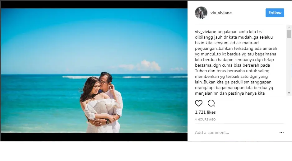 Sebelum menikah Viviane curhat di unggahan Instagramnya