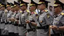 Perwira tinggi kepolisian saat mengikuti proses pelantikan di Mabes Polri, Jakarta, Jum'at (28/4). Hari ini Kapolri resmi melantik 6 Kapolda Baru dan Kepala Divisi Humas Mabes Polri. (Liputan6.com/Johan Tallo)