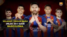 Barcelona diwakili oleh Paco Alcacer, Andre Gomes, Luis Suarez, Neymar dan Lionel Messi mengucapkan selamat tahun baru Imlek 2017.