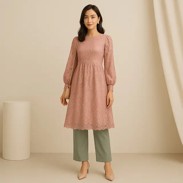 Model Gamis Brokat Selutut Non Hijab yang Sopan dan Elegan/Ilustrasi gambari oleh AI