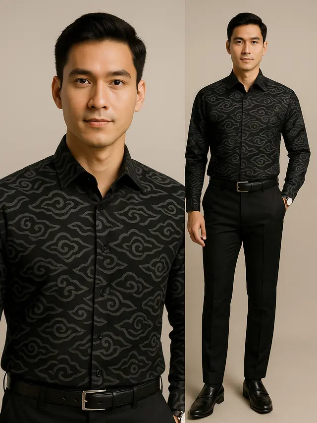 Model Baju Batik Pria Kombinasi Hitam/Ilustrasi oleh AI