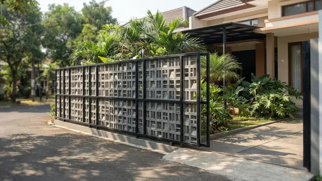 Kombinasi Pagar Besi Hollow dan Roster yang Membuat Rumah Lebih Adem