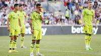Manchester United (MU) kembali merana. Setan Merah hancur lebur dipermalukan tuan rumah Brentford empat gol tanpa balas pada pekan kedua Liga Inggris 2022/2023 di Gtech Community Stadium. (AFP/Ian Kington)