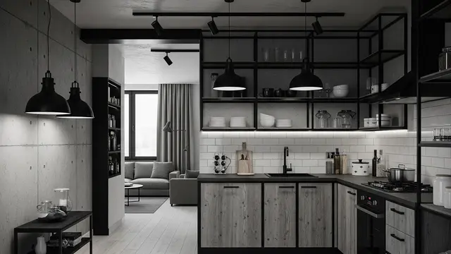 Dapur Bergaya Industrial di Area Depan