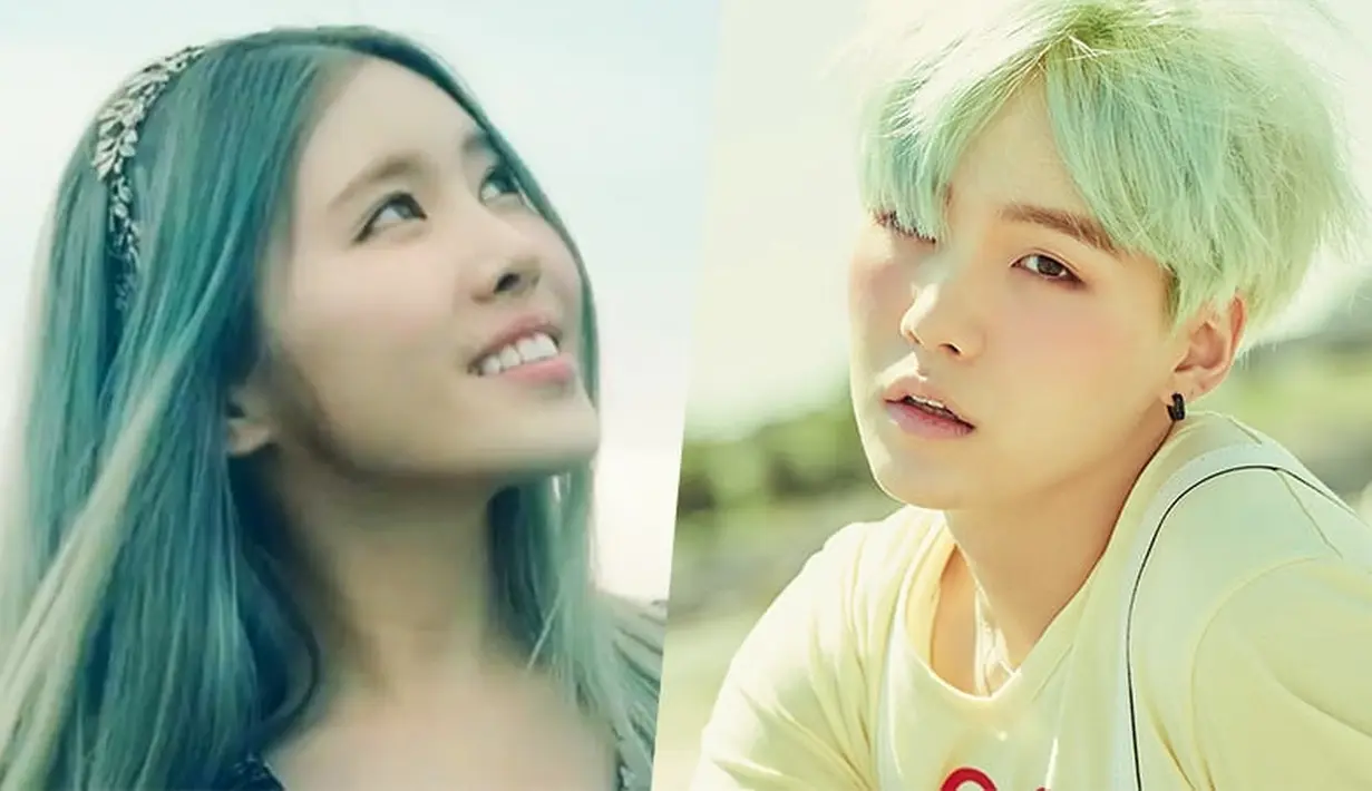 Suga dan Suran memang dekat lantaran mereka berkolaborasi. Suga menjadi produser musik Suran untuk lagu bertajuk Wine. (Foto: soompi.com)