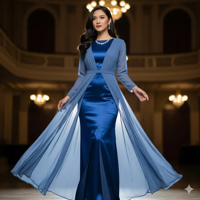 Long Dress Silk dengan Outer Belah Tengah