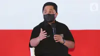 Menteri Badan Usaha Milik Negara (BUMN) RI, Erick Thohir saat memberi keterangan pers pada peluncuran Pertamina Grand Prix of Indonesia di Jakarta, Rabu (9/2/2022). (Liputan6.com/Fery Pradolo) 