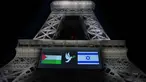 Gambar bendera Palestina (kiri) dan Israel serta seekor merpati dengan ranting zaitun, yang ditampilkan di Menara Eiffel pada malam sebelum Prancis berencana mengakui Negara Palestina, di Paris, pada 21 September 2025. (Bertrand GUAY/AFP)