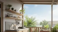 Inspirasi Dapur Kecil di Balkon Rumah Kos Sederhana. Gemini