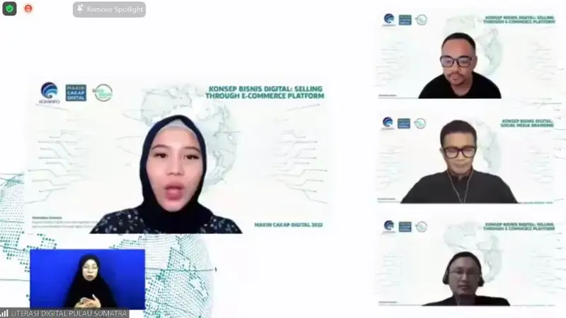 Kementerian Komunikasi dan Informatika Republik Indonesia (Kemenkominfo) berkolaborasi dengan Gerakan Nasional Literasi Digital Siberkreasi menggelar webinar untuk berbagai kelompok masyarakat/komunitas di wilayah Sumatera dengan tema “Konsep Bisnis Digit