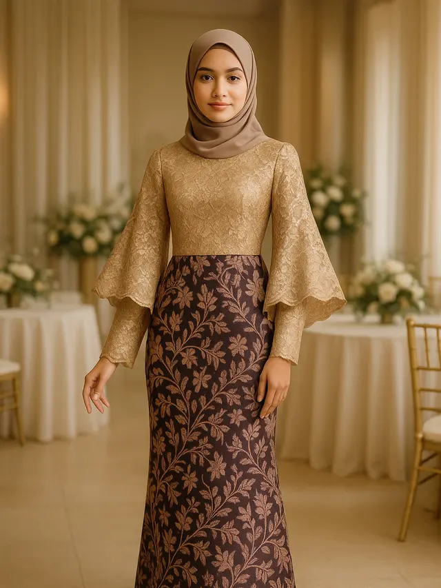 Model Batik Brokat Kombinasi Lengan Kupu Kupu