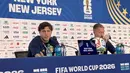 Victor Lindelof dan pelatih Timnas Swedia, Graham Potter, menghadiri konferensi pers resmi jelang laga Prancis melawan Swedia pada babak 32 besar Piala Dunia 2026 di New York New Jersey, Amerika Serikat, Senin (29/6/2026). Keduanya menyampaikan kesiapan Swedia saat menjawab pertanyaan awak media. (KLY Sports/Hery Kurniawan)