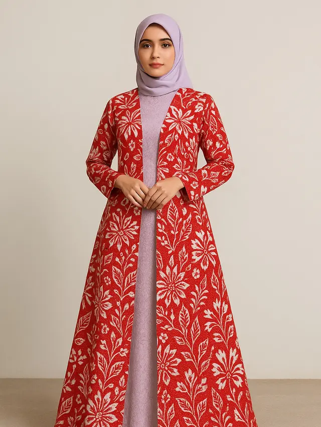 Model Gamis Brokat Kombinasi Outer Batik Panjang Tema 17 Agustus