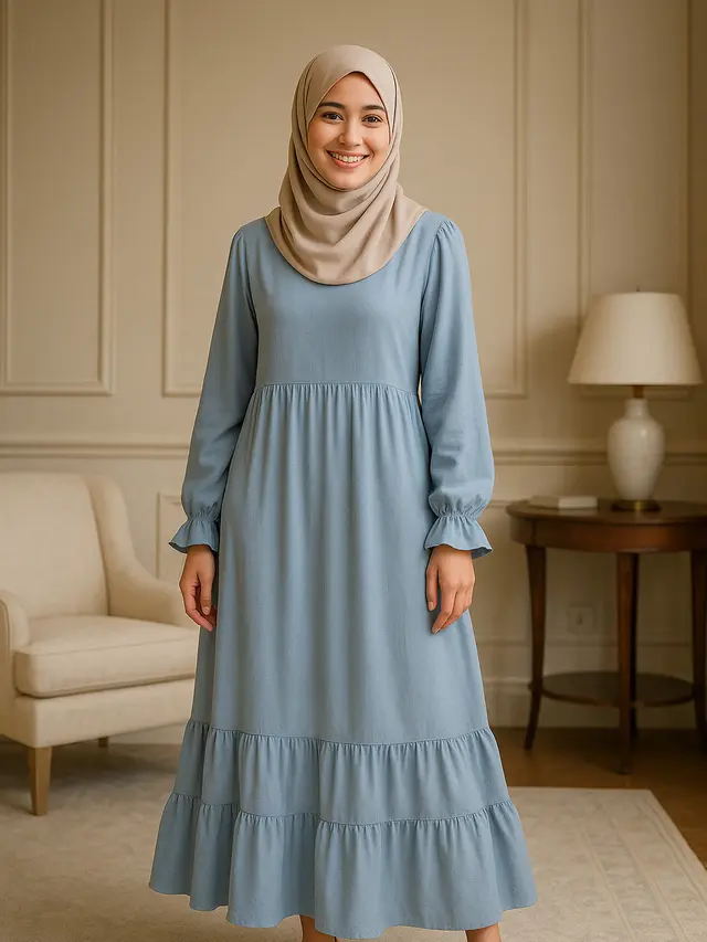 Model Gamis Biru Muda Terbaru 2025 yang Kasual