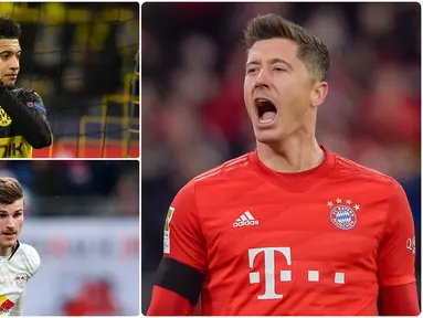 Robert Lewandowski kian perkasa di puncak top skor Bundesliga 2019/2020. Gol tunggal ke gawang Werder Bremen menjadi gol ke-31 miliknya di kompetisi Bundesliga dan membawa Bayern Munchen mengamankan titel juara musim ini. Berikut top skor Bundesliga 2019/2020. (kolase foto AFP)