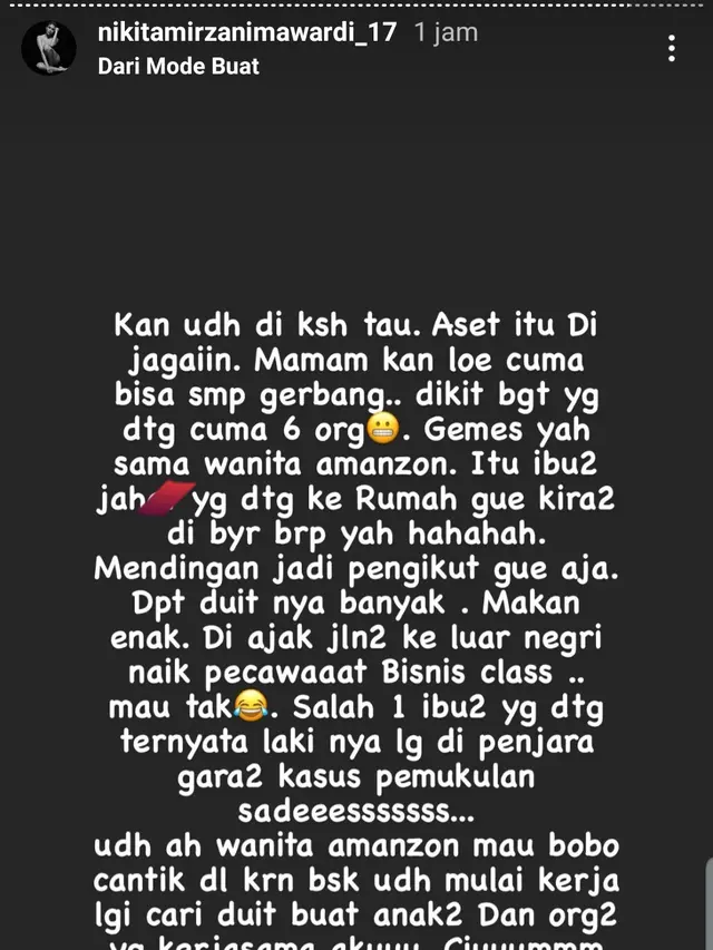 Unggahan Nikita Mirzani. (Foto: Instagram @nikitamirzanimawardi_17)