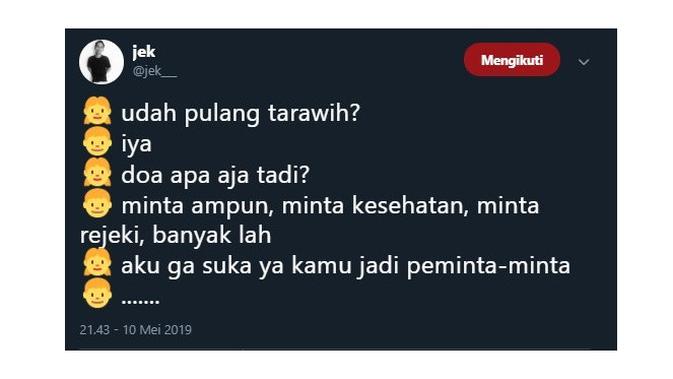 6 Drama Pasangan Kekasih Usai Pulang Tarawih Ini Bikin Tepuk Jidat (sumber:Twitter/@jek___)