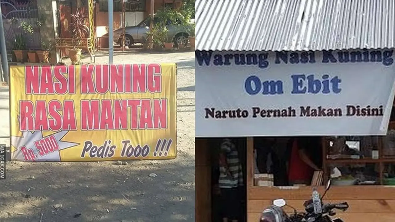 6 Spanduk Penjual Nasi Kuning dan Rames Ini Bikin Geleng Kepala