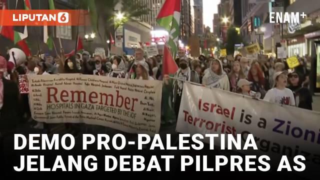 Para demonstran pro-Palestina turun ke jalan di Philadelphia menjelang debat presiden antara Kamala Harris dan Donald Trump.