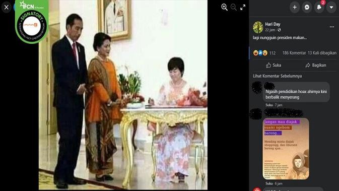 Gambar Tangkapan Layar Foto yang Diklaim Jokowi Sedang Menunggu Presiden Makan (sumber: Facebook)