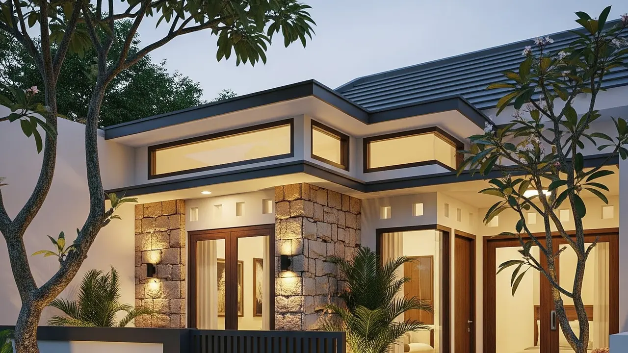 Rumah Kecil tapi Terasa Luas dengan Pagar Lisplang Kombinasi Batu Alam