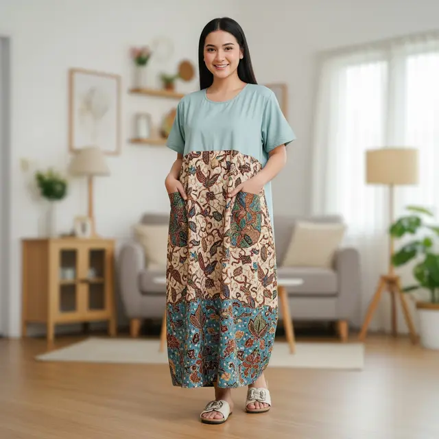 Model Daster Batik Kombinasi Polos