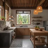 Inspirasi Desain Dapur di Rumah Pedesaan Tapi Tetap Estetik. Foto: Gemini