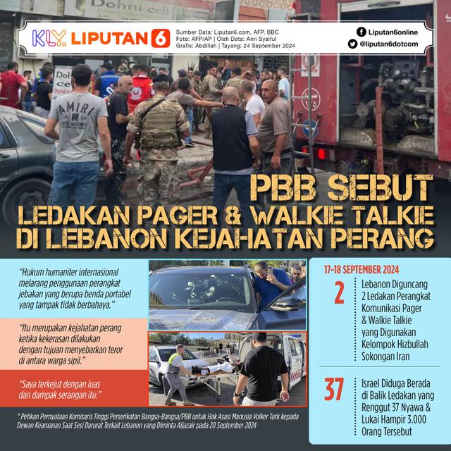Infografis PBB Sebut Ledakan Pager dan Walkie Talkie di Lebanon Kejahatan Perang. (Liputan6.com/Abdillah)