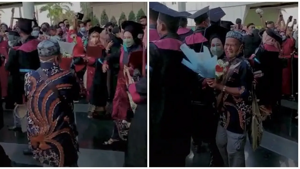 Viral Ayah Berlari Hampiri Anaknya Usai Wisuda Sambil Bawa Bunga, Bikin Haru
