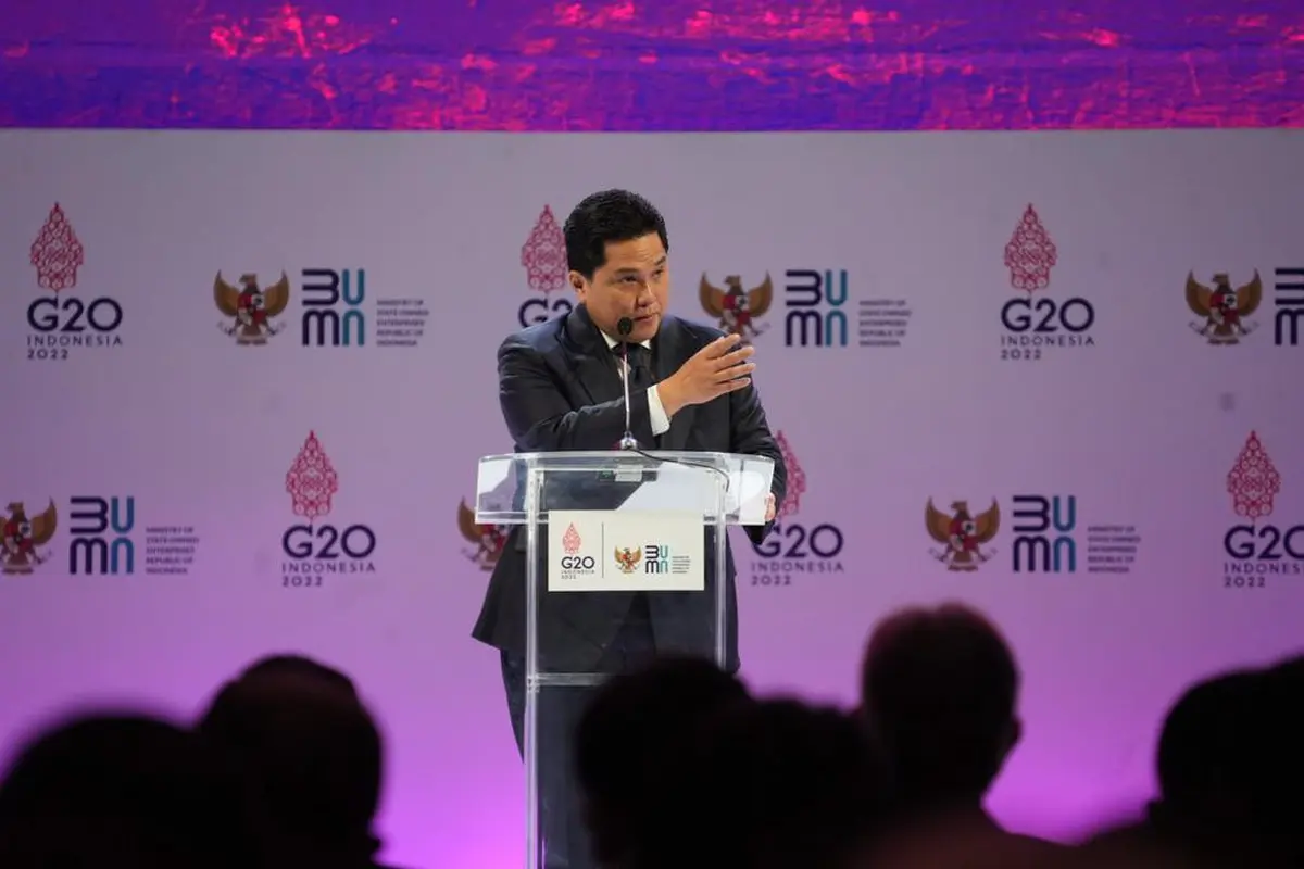 Menteri BUMN Erick Thohir menyebut jika masih banyak masyarakat Indonesia yang belum mendapatkan akses air bersih  pada acara SOE International Conference di Bali, Senin (17/10/2022).