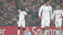 Penyerang KRC Genk, Mbwana Samatta (kiri) berselebrasi usai mencetak gol ke gawang Liverpool pada pertandingan lanjutan Grup E Liga Champions di Stadion Anfield, Inggris (5/11/2019). Liverpool menang tipis 2-1 atas Genk. (AP Photo/Jon Super)