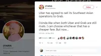 Warganet Enggan Restui 'Perkawinan' Grab dan Uber
