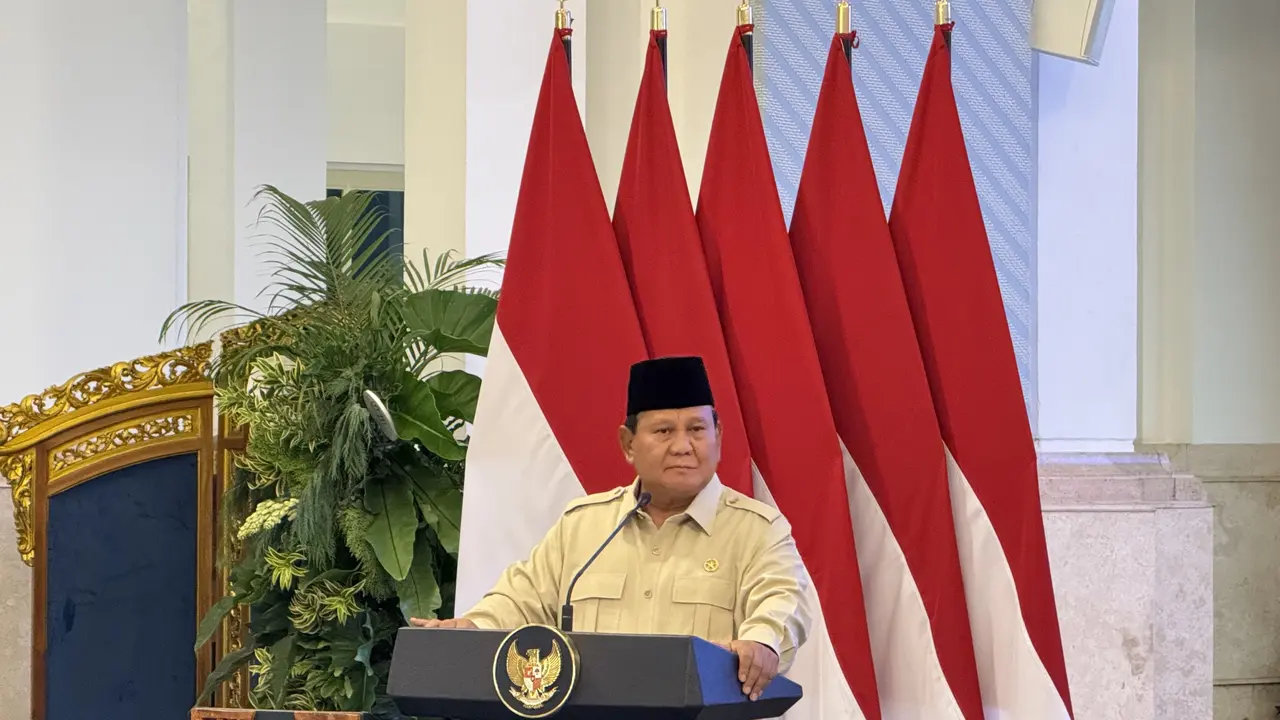 Presiden Prabowo Subianto dalam acara pemberian penghargaan atlet Sea Games ke-33 Thailand Tahun 2025 di Istana Negara Jakarta, Kamis (8/1/2026).