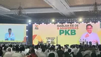 Presiden Ahmad Syaikhu PKS menghadiri Harlah ke-26 PKB di JCC, Senayan, Jakarta, Selasa (23/7/2024) malam. (Liputan6.com/Winda Nelfira)