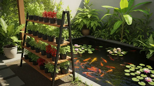 Model Kebun Sayur Dekat Kolam Ikan yang Hemat Ruang
