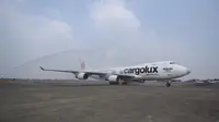 Cargolux melakukan terbang perdana dan tiba di Bandara Internasional Soekarno Hatta, Senin 24 Juni 2019. (Ilyas Praditya)