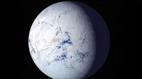Sekitar 700 juta tahun yang lalu, selama glasiasi Cryogenian, gletser yang mencair membuat Bumi terlihat seperti bola salju. (Kredit: NASA)