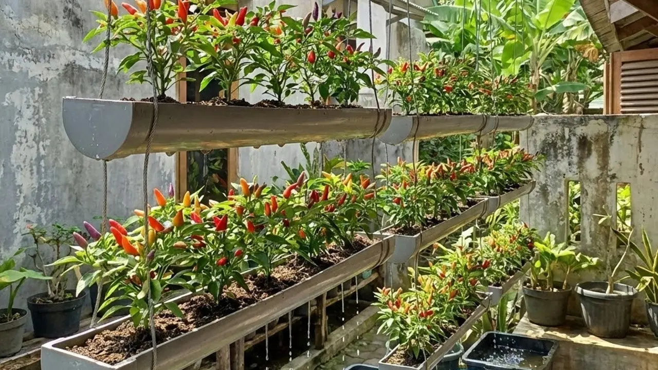 Ide Kebun Cabai Di Talang Air PVC Sistem Memanjang