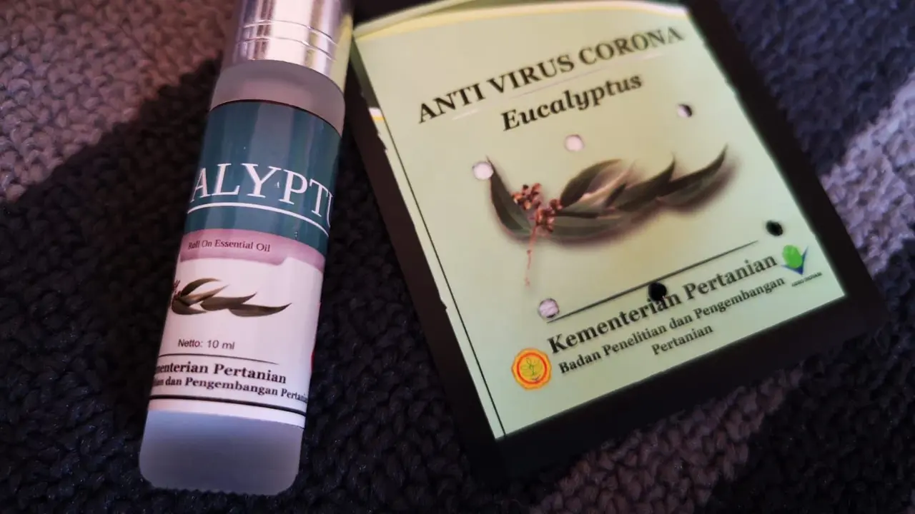 Produk tanaman eucalyptus yang merupakan produk kesehatan. Produk ini dipercaya bisa menjadi antivirus Corona. (Dok Kementan)
