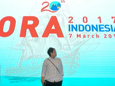 Menteri Luar Negeri Retno LP Marsudi melihat kesiapan venue yang akan digunakan untuk IORA di Jakarta Convention Centre (JCC), Jakarta, Sabtu (4/3). Indonesia akan menjadi tuan rumah KTT IORA di Jakarta pada 5-7 Maret 2017.  (Liputan6.com/Yoppy Renato)