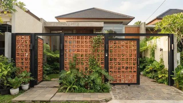 Inspirasi Rumah dengan Pagar Warna Terracotta yang Terlihat Hangat dan Elegan