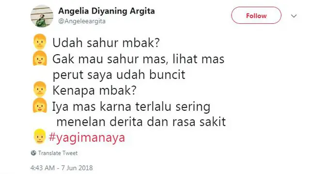 Salah satu obrolan lucu di Twitter adalah obrolan-obrolan kocak 'ya gimana ya' ini.