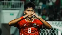 Striker timnas Indonesia Arkhan Kaka merayakan gol ke gawang Myanmar pada laga Grup A Piala AFF U-19 2026 di Stadion Utama Sumatera Utara, Senin (1/6/2026). (X Timnas Indonesia)