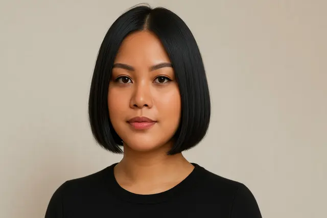 1. Bob Trap Lurus Belah Tengah Cocok untuk Tiruskan Wajah Bulat