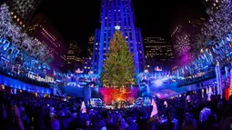 Pohon Natal ini terletak di Rockefeller Center, New York, dan sangat identik dengan kota tersebut bahkan kerap masuk dalam film produksi Hollywood. Tinggi pohon natal ini 24 meter.(Dailymotion)